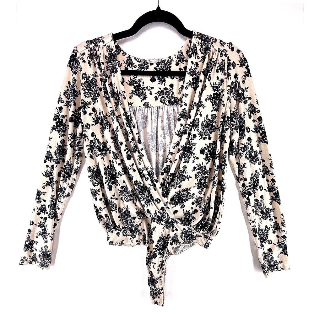 Free People Intimately Floral Long Sleeve Faux Wrap Bodysuit Sz S Boho Bloomcore